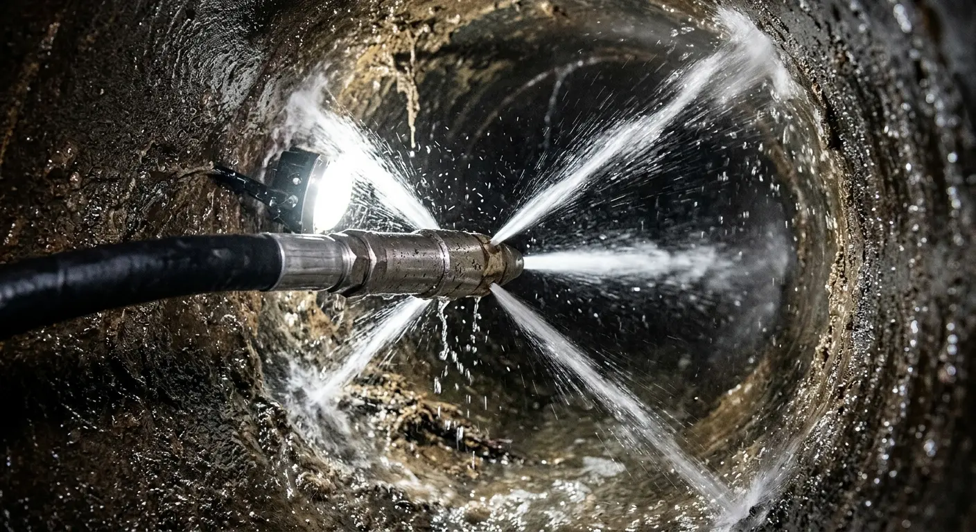 High-pressure hydro jetting nozzle cleaning sewer pipe for Trenchless Sewer Repair in Holden